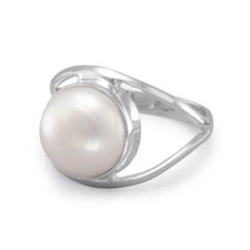 925 Sterling Silver Open Band Modern Freshwater Cultured Pearl Ring - Statement