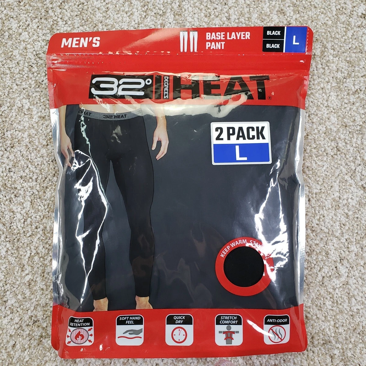 NEW 32 Degrees Heat 2 Pack Size Large L Mens Base Layer Pants