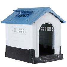 26.8" Ventilate Waterproof Plastic Dog House Adjustable Skylight  Elevated Base
