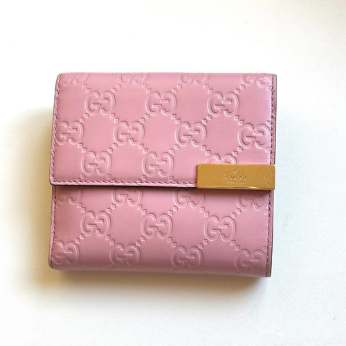 GUCCI Authentic Leather Bifold wallet Guccissima Pink