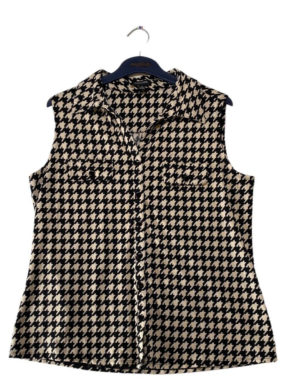 Notations Black White Houndstooth Sleeveless Blou… - image 1
