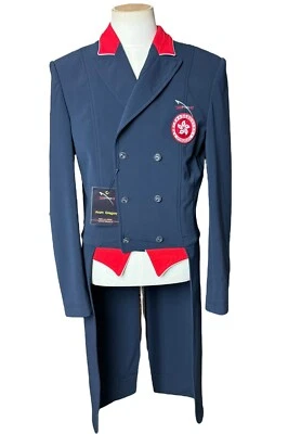 "Abrigo de equitación ecuestre Zhus para hombre 38-40"" azul marino caparazón suave doble pecho" - Imagen 1 de 4