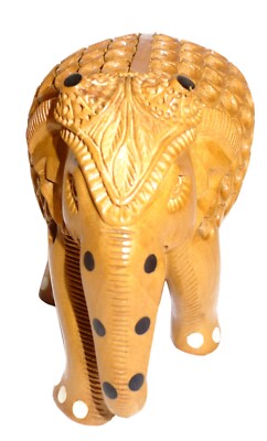 Wooden Elephant Jali Work - 3-Inch Decorative Carved Figurine, Intricate Design