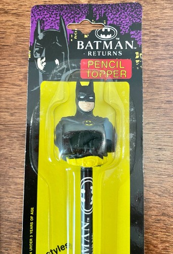Vintage 1991 BATMAN RETURNS Pencil Set of 3 & Batman Pencil Topper-NEW-Factory - Picture 2 of 4