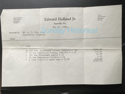 1952 Edward Holland Jr Eastville Va Produce Supply Invoice