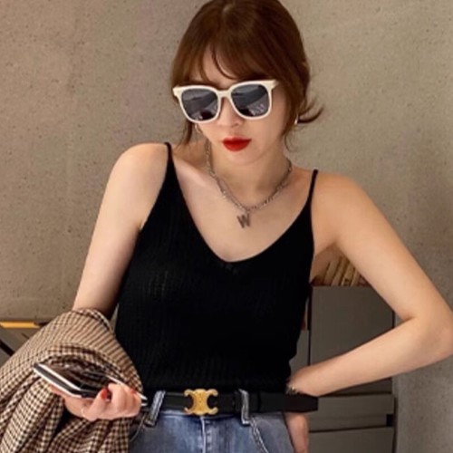 Women's Sexy Solid Color V-neck Spaghetti Straps Sleeveless Slim Twist Knit Vest - Picture 6 of 13