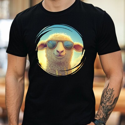 Mens Sheep Sunglasses Cotton T-Shirt Size S to 5XL