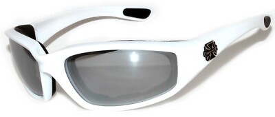 Choppers Wind Resistant Sunglass Foam Padded Motorcycle Riding White Silver Lens