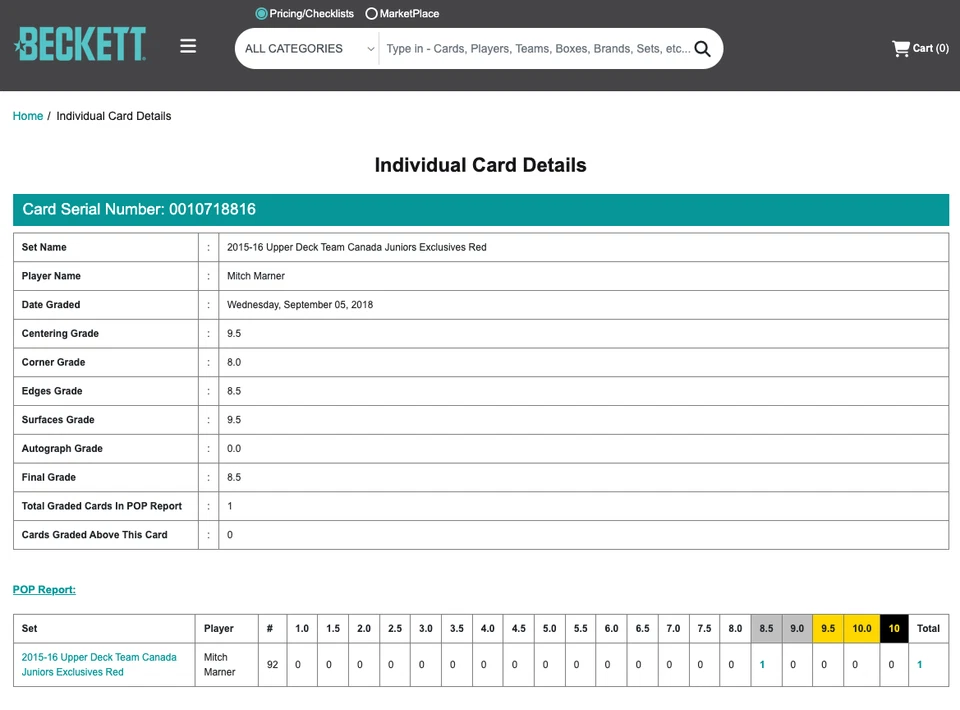 POP 1: Mitch Marner BGS 8.5: 2015-16 UD Team Canada Exclusives Red Gisto /199 - Image 3 of 3