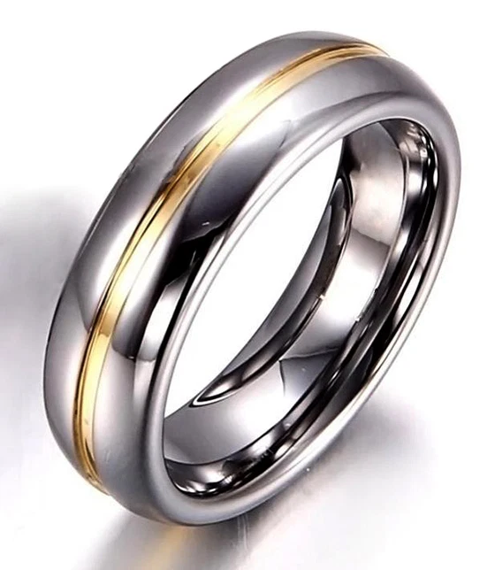 Tungsten Carbide Womens Center Gold Grey Silver 6MM Wedding Band Ring M88