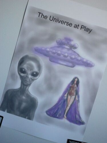 OVNI extraterrestre dessin art science-fiction peinture artiste imprimé Jerome Cadd couverture de livre - Photo 1/5