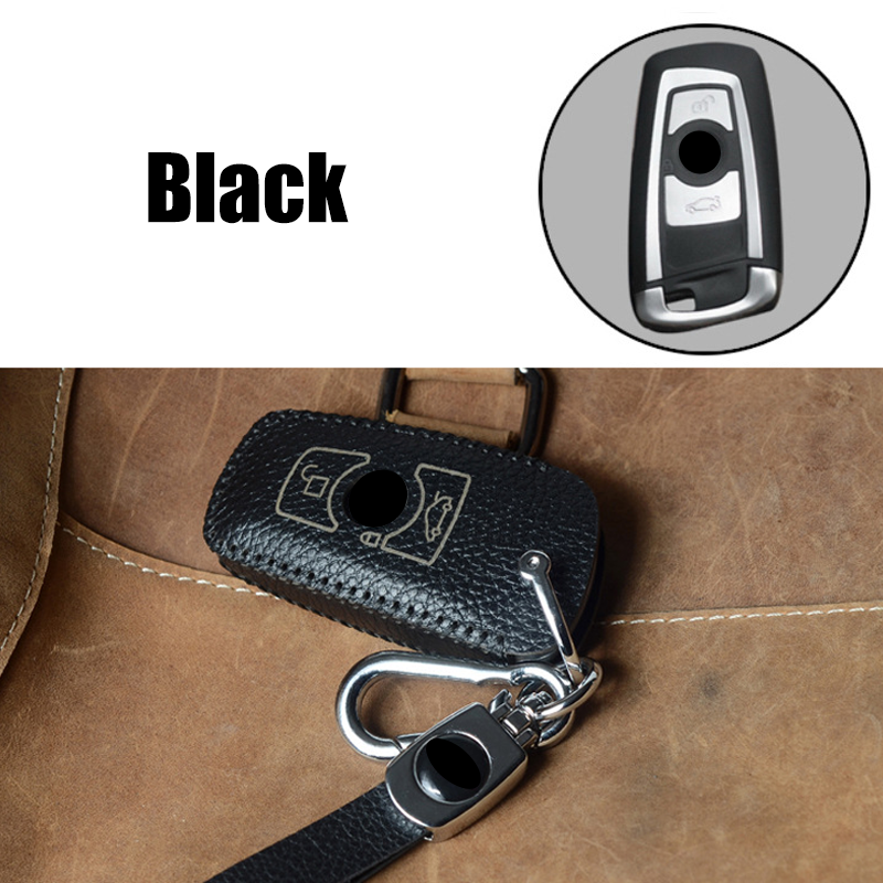 TECART Key Fob Cover Leather Key Case Compatible With BMW 1 3 4 5 6 7Series X3 X4 X5 X6 M5 M6 3GT 5GT Key Accessories Black
