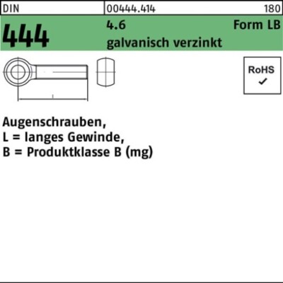 25er PACK(Stk)  000444041070080080 Augenschraube DIN 444 Form LB LBM 8 x 80 4.6