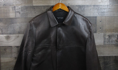 Saks Fifth Avenue Jacket Mens 40 Brown Lambskin Leather Car Coat Made Italy