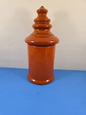 Vintage 1980's Jaru Pottery Jar Canister Urn Finial Lid Orange Decor 12” Ceramic