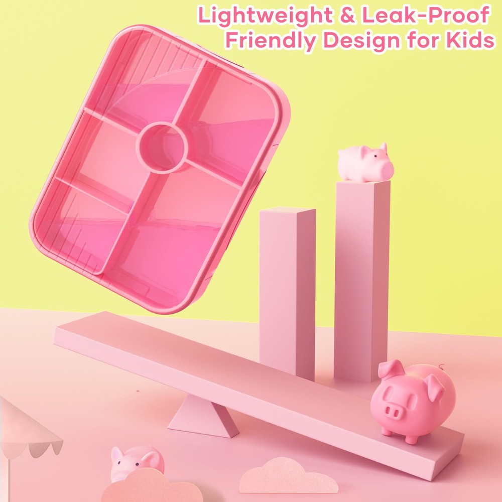 Leakproof 6-Compartment Kids Bento Lunch Box for Portion Control