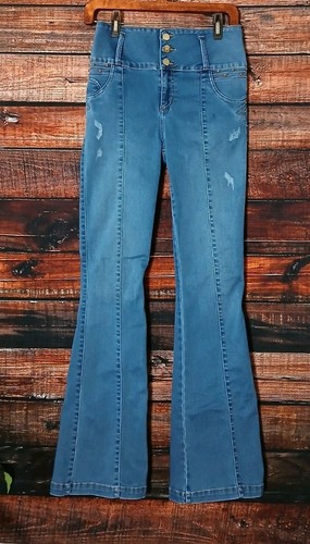 Tissini Jeans Size 7 Maricela High Rise Button Embellished Flared Stretch NWT - Picture 4 of 13