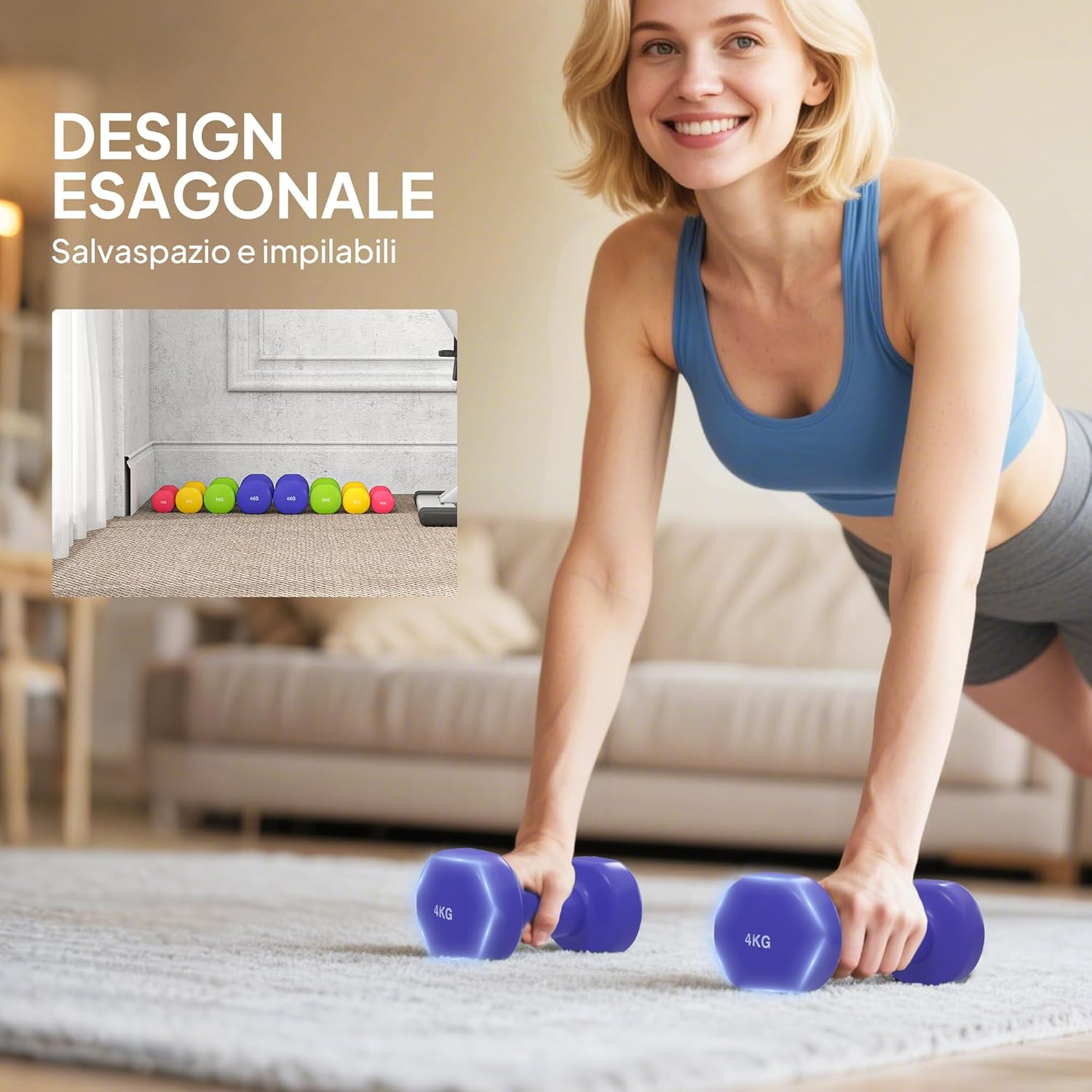 Set 8 Manubri Da 20 Kg Con Design Esagonale, Pesi Da Palestra in Acciaio E PU Da foto 5