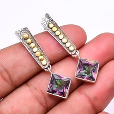 Rainbow Mystic Fire Topaz 925 Silver Handmade Two Tone Earring 1.95
