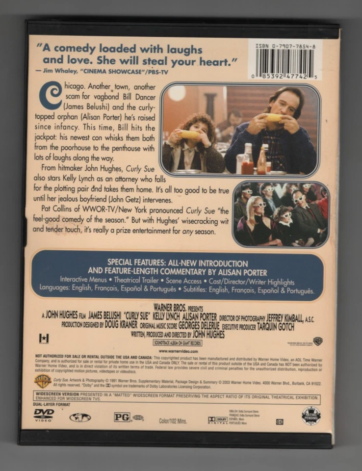Curly Sue (DVD, 1991) James Belushi. Kelly Lynch. Alison Porter. Comedy - Image 2 of 2