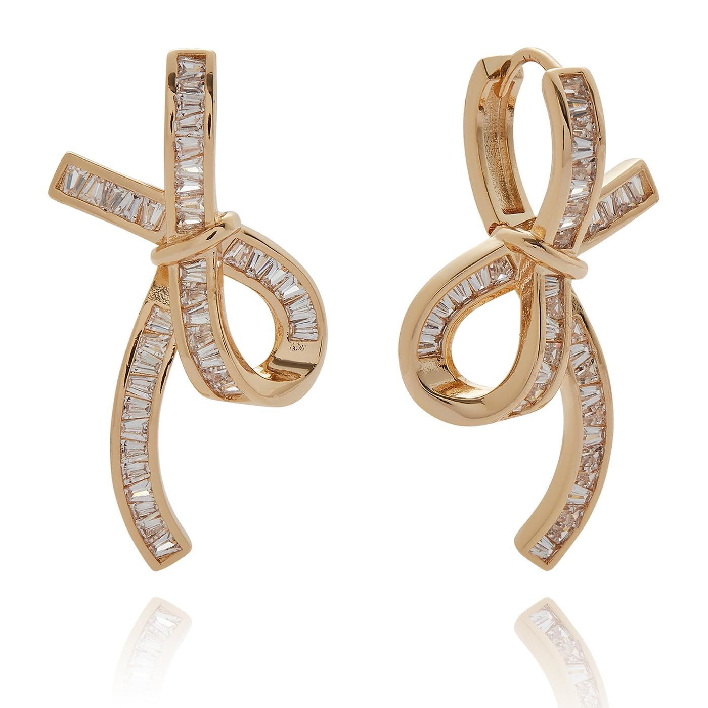 Equilibrium Eternal Bow Baguette Cubic Zirconia Gold Plated Drop Earrings