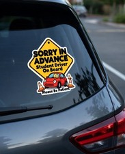 Funny Student Driver Sticker Sorry In Advance New Driverl - 3.5x4 Inch Sticker