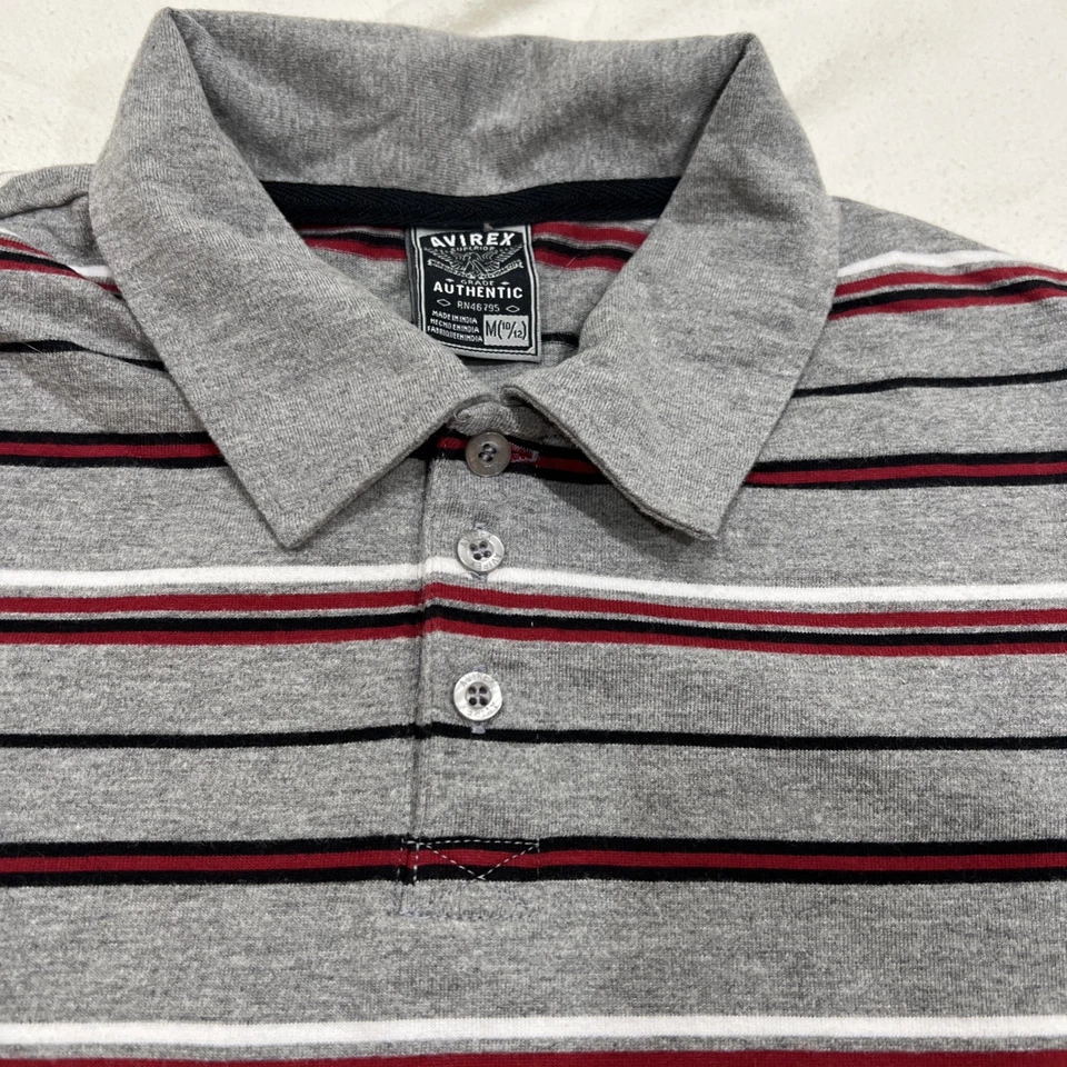 Avirex Auténtico Polo Rayas Gris Rojo Blanco Negro Niños Mediano Foto 2 de 4