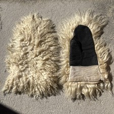 Antique Sheepskin Fur Leather Mitten Glove Shaggy Vintage