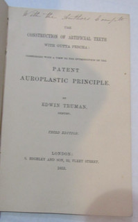 Construction of Artificial Teeth with Gutta Percha London 1853 Dentistry