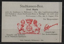 [30866] - Notgeld MÜLHAUSEN (heute: Mulhouse), Sparkasse, 3 Mark, 03.08.1914, Di