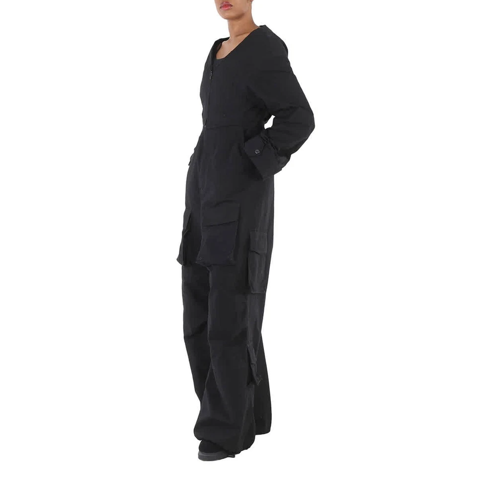 Balenciaga Ladies Black V-Neck Cotton Cargo Jumpsuit, Brand Size 34 (US Size 4) - Imagem 2 de 4