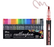Generic Outline Marker Set 24 Colors Dual Line Metallic Glitter Multicolor