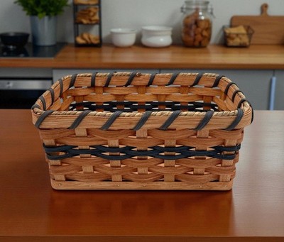Amish Snack Basket Woven Gingerich Style  With Solid Oak Bottom