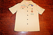 Boy Scouts of America BSA Youth Shirt Tan Medium Glued Patches Short Sleeve