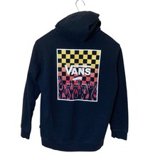 Vans Off The Wall Boys XL Hoodie Black Checkerboard Flame Graphic Sweatshirt