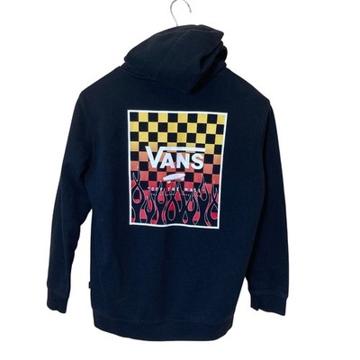 Vans Off The Wall Boys XL Hoodie Black Checkerboard Flame Graphic Sweatshirt