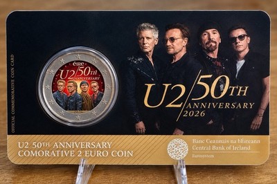 Irland 2 euro 2026 50 Jahre U2 Koloriert Inkl der Original Coincard
