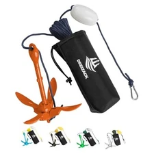  Kayak Anchor Kit, 3.5 lb Folding Grapnel Boat Anchor Trolley Orange