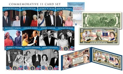 QUEEN ELIZABETH II 65th Anniv. Coronation Genuine $2 Bill with FREE 11-CARD SET