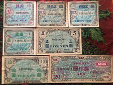 Japan Military Currency 7-Note Set – 10 Sen to 20 Yen 1945 – WWII Allied Issue