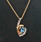 Stunning 14k & Sterling Swiss Blue Topaz & Diamond 21" Necklace Free Insure Ship — photo 2