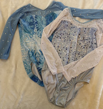 Lot 2 Girls Blue Frozen Sparkly Ice Princess Gymnastics Leotard LS CM 8