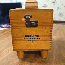 Esquire Shoe Valet De Luxe Wooden Box Shoe Care Set w/ Brushes  Accessories