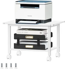 2-Tier Rolling Printer Stand | Under Desk Mobile Cart w/ Shelf & Lock Wheels