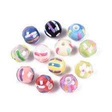 50pcs Ceramic Round Beads Striped Dot Spacer Beads for Bracelet Jewelry Making