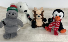 Coca-Cola Christmas Plushes - Lot of 4 - Seal, Bear, Penguin, Reindeer 1997-98