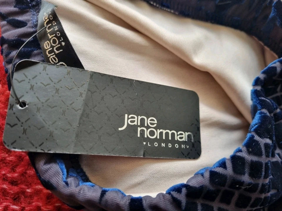 VTG Jane Norman Navy Blue Floral Burnout Velour Stretch Pencil Skirt Size 10 NEW - Image 4 of 4