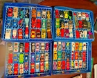 Hot Wheels Cars LOT & TWO Blue Car Suitcase Storage Case ~ Vintage