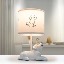 Table Lamp for Living Room, Farmhouse Bedside Resin Single Lamp with White Do...