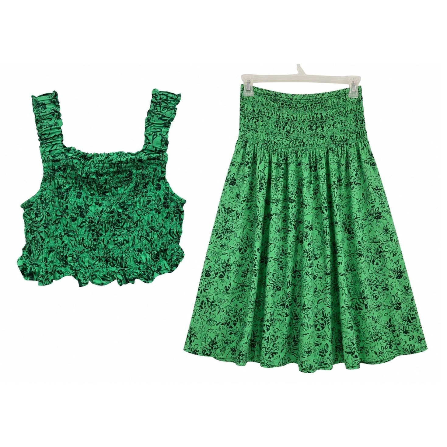 Isabel Maternity Ingrid Isabel Green Floral Smocked Crop Top Skirt Set Boho S
